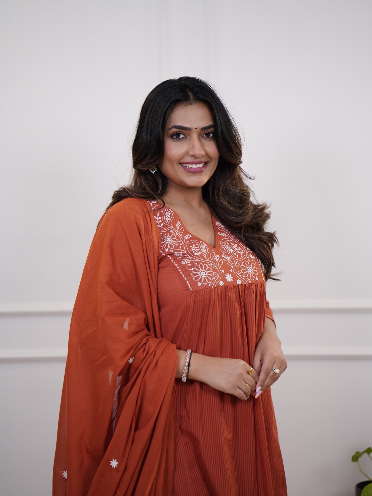 Viscose Blend Embroidered Kurta with Pant & Cotton Dupatta Set