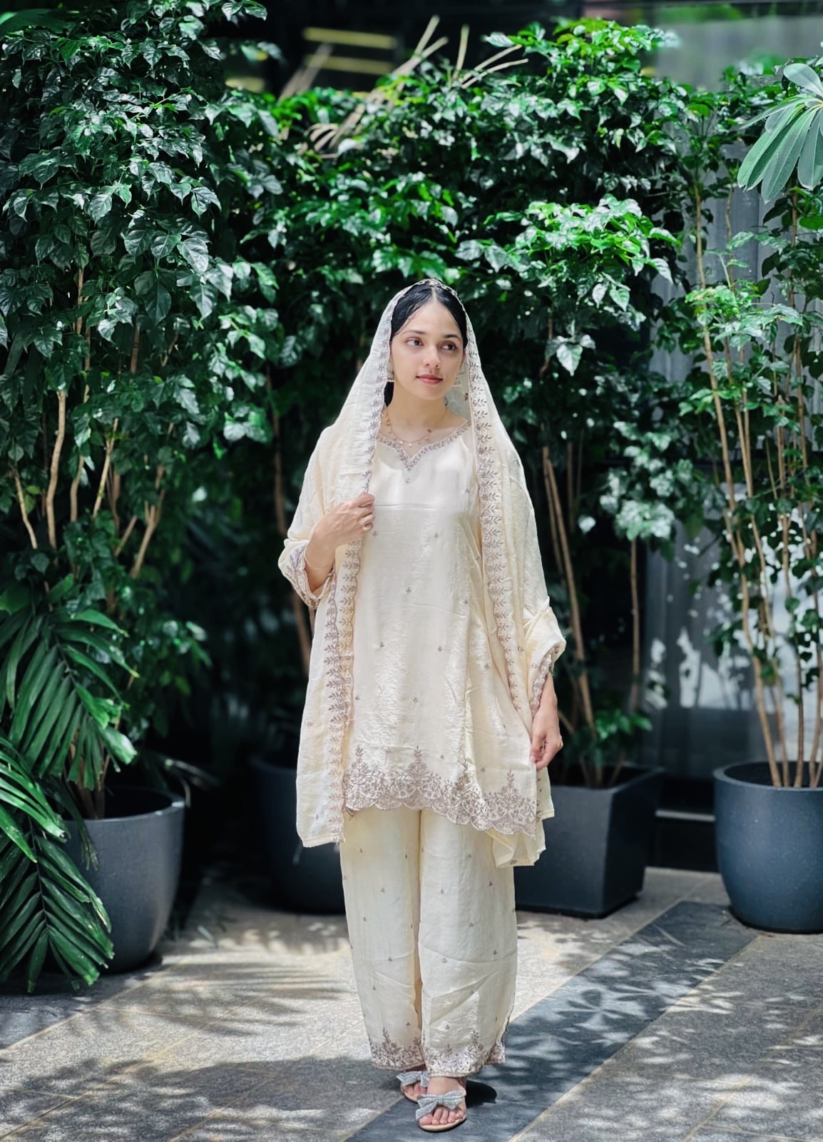 Sequence Embroidery Top with Palazzo & Dupatta Set