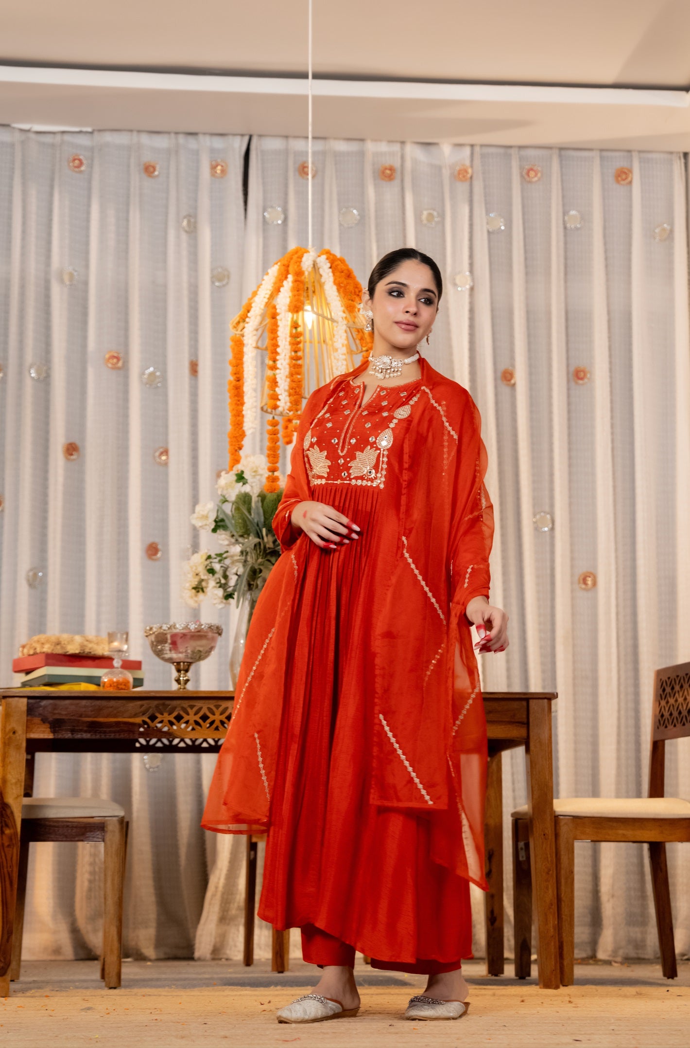 Red Embroidered Chanderi Silk Anarkali Set with Embroidered Chanderi Dupatta