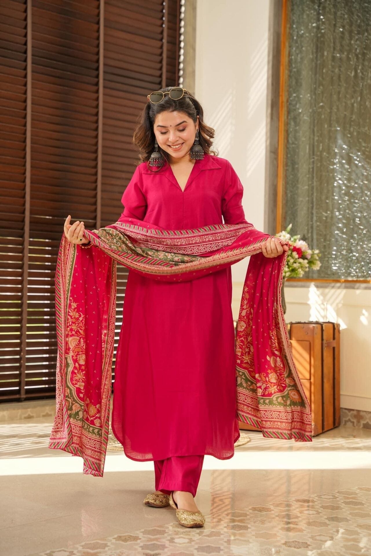 Women’s South Cotton Kurti with Pant & Chanderi Silk Dupatta