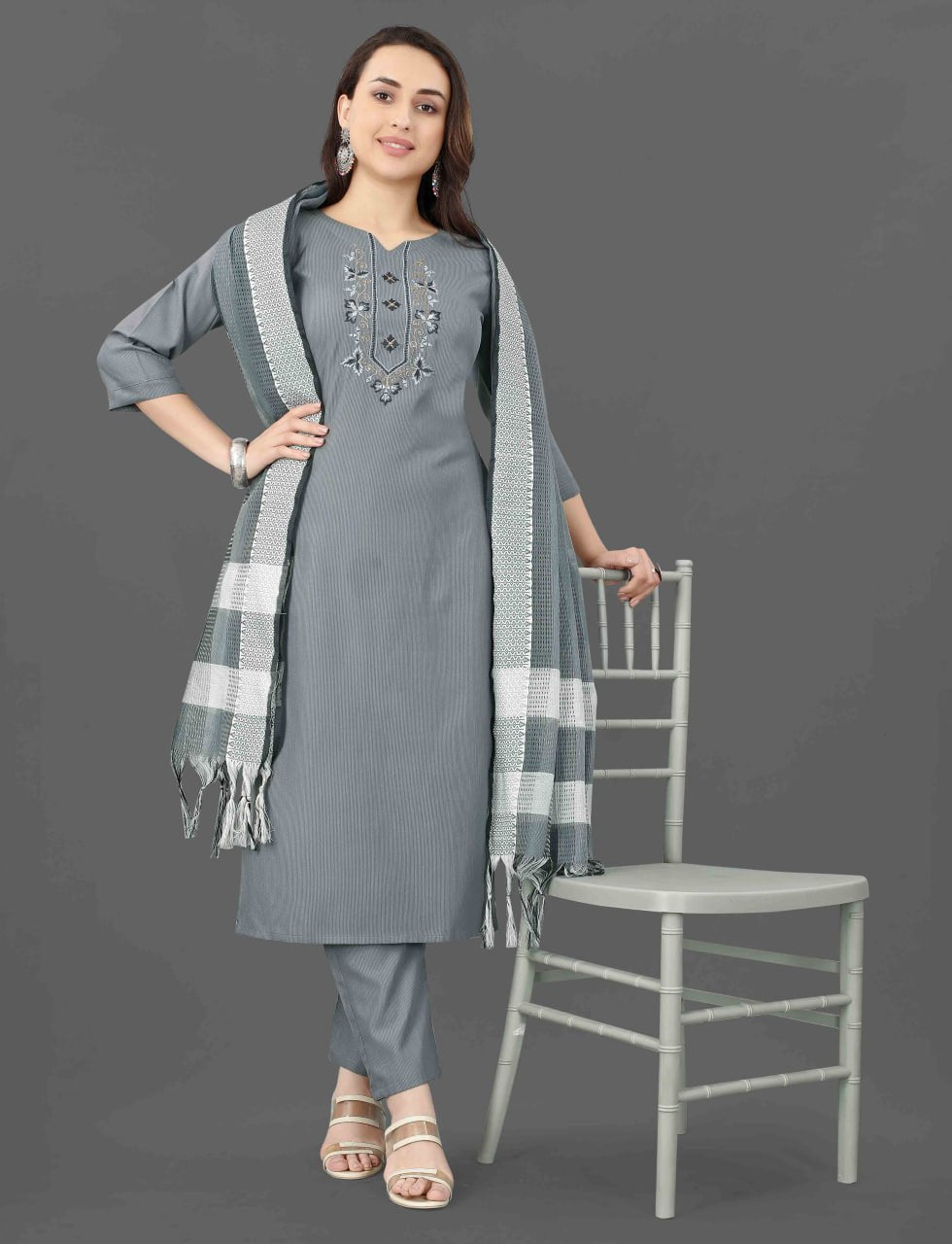 Fully Stitched Cotton Blend Kurta Pant Dupatta Set