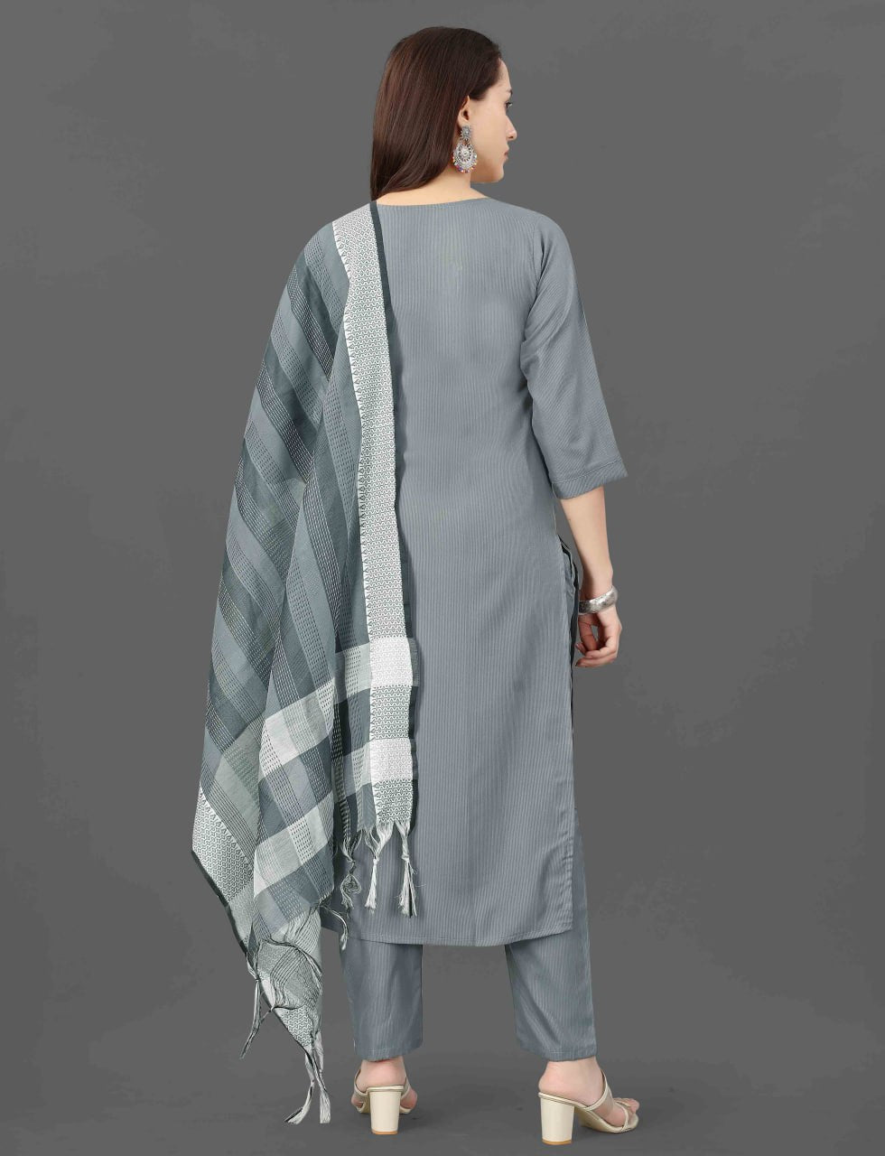 Fully Stitched Cotton Blend Kurta Pant Dupatta Set