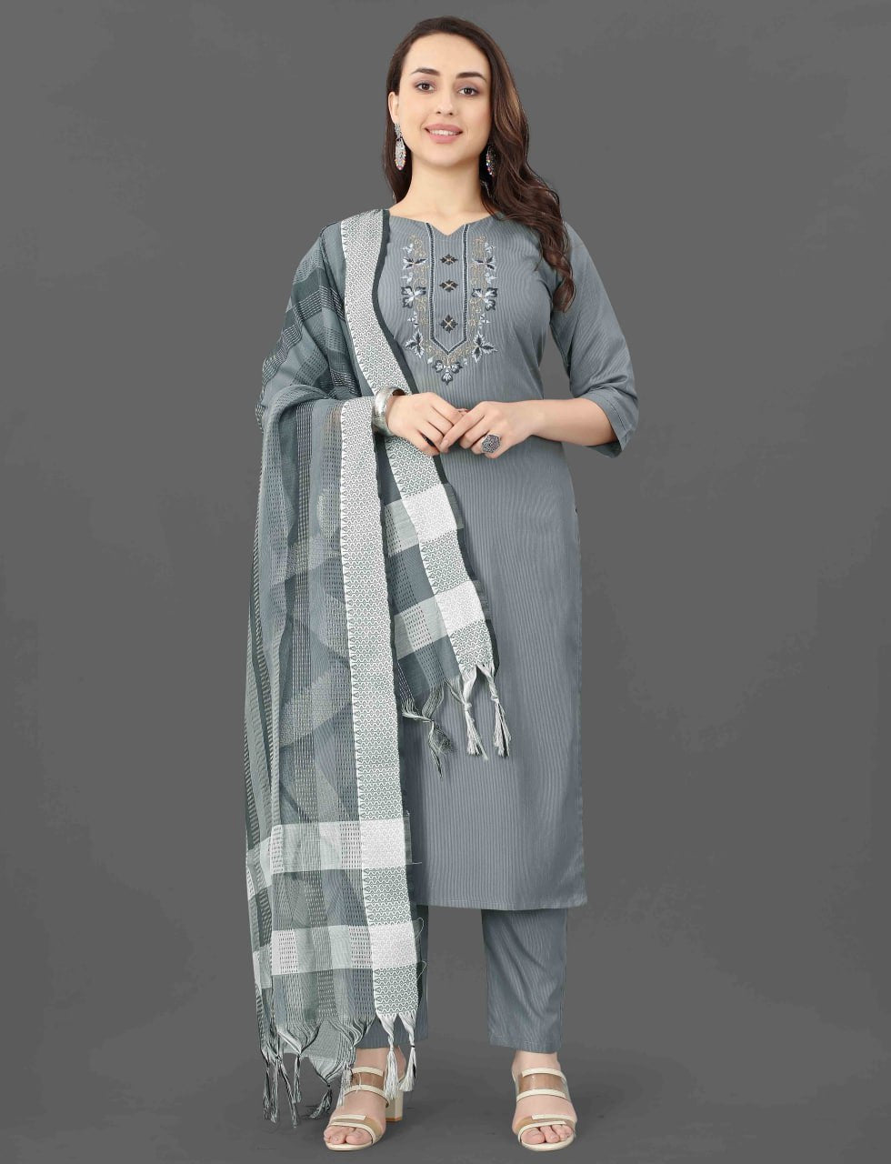 Fully Stitched Cotton Blend Kurta Pant Dupatta Set