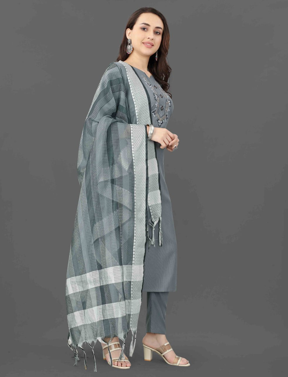 Fully Stitched Cotton Blend Kurta Pant Dupatta Set