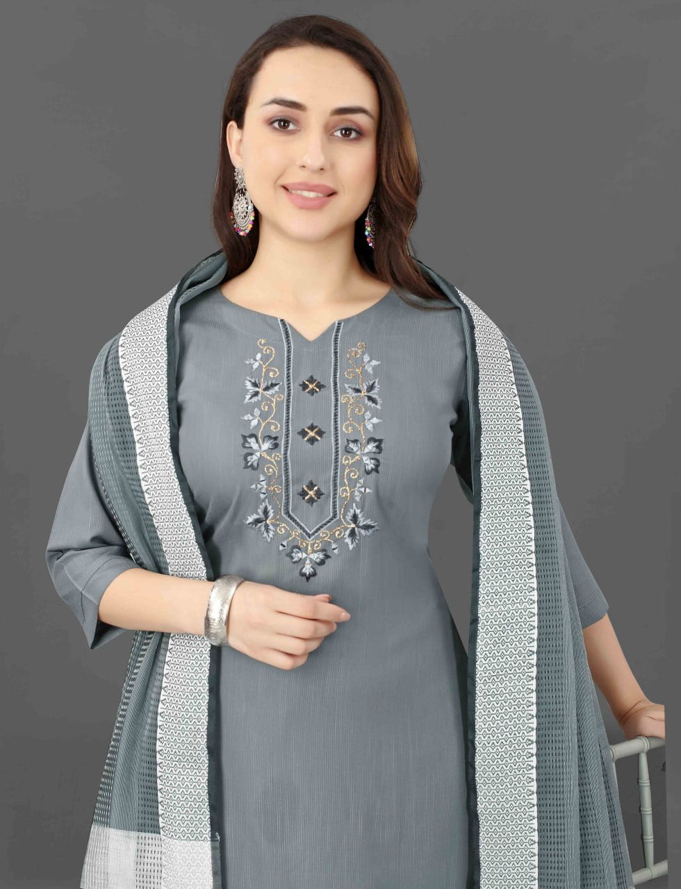 Fully Stitched Cotton Blend Kurta Pant Dupatta Set