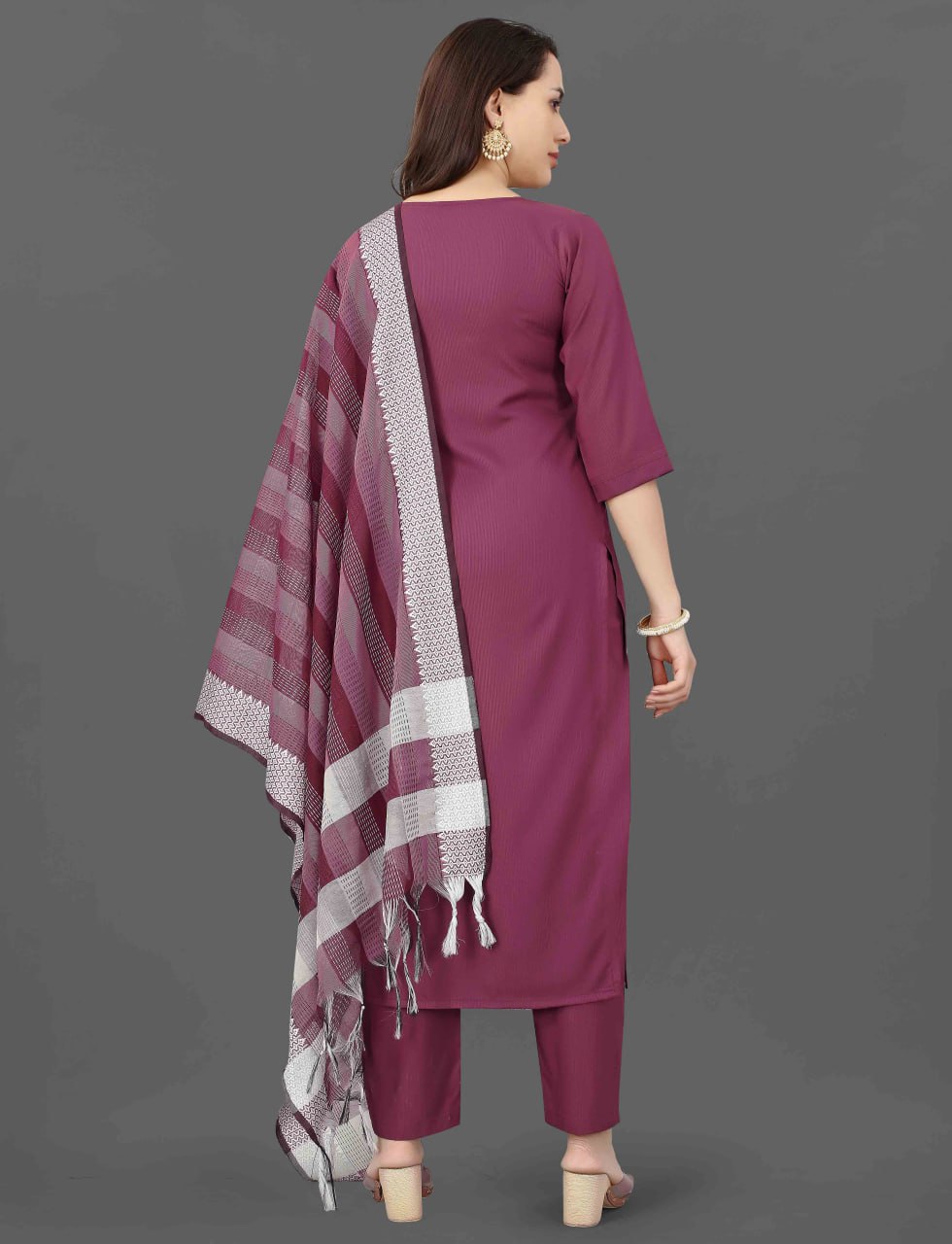 Fully Stitched Cotton Blend Kurta Pant Dupatta Set