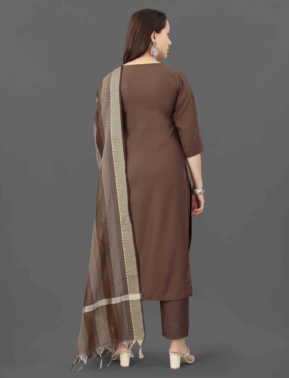 Fully Stitched Cotton Blend Kurta Pant Dupatta Set