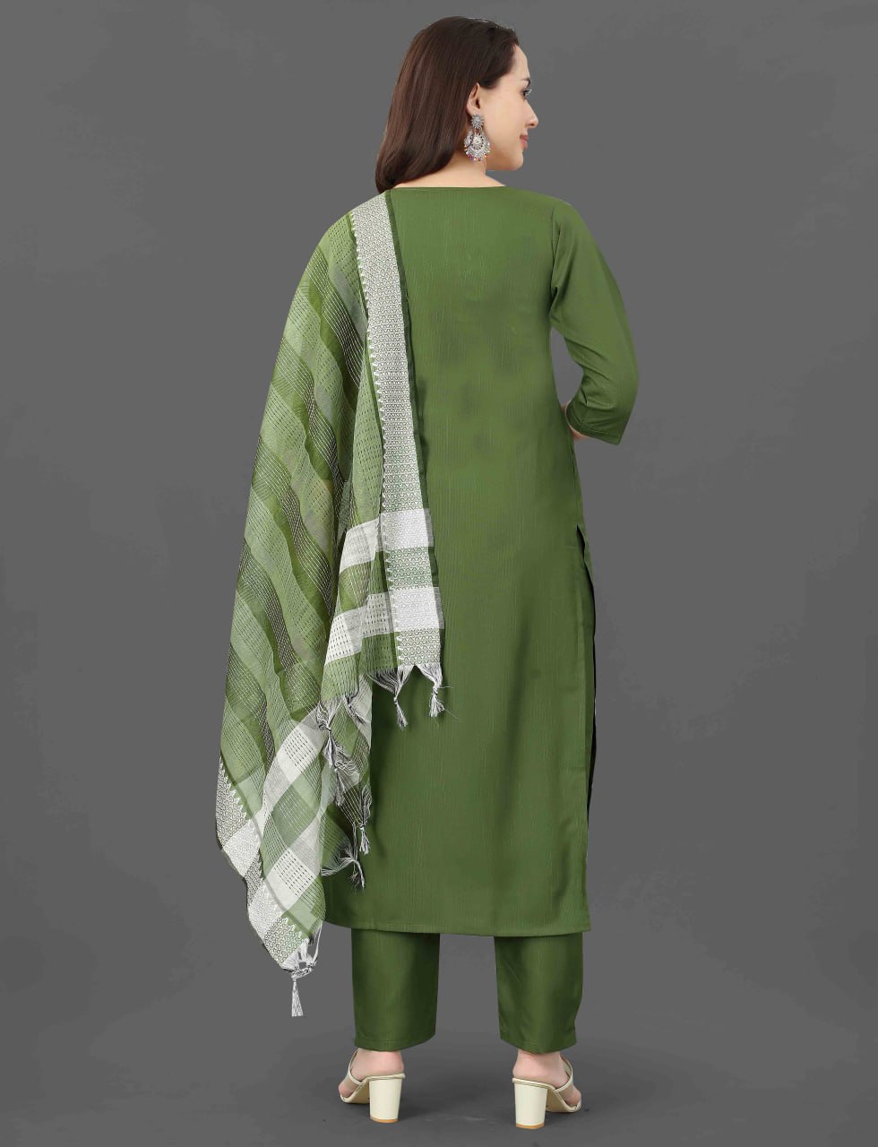 Fully Stitched Cotton Blend Kurta Pant Dupatta Set
