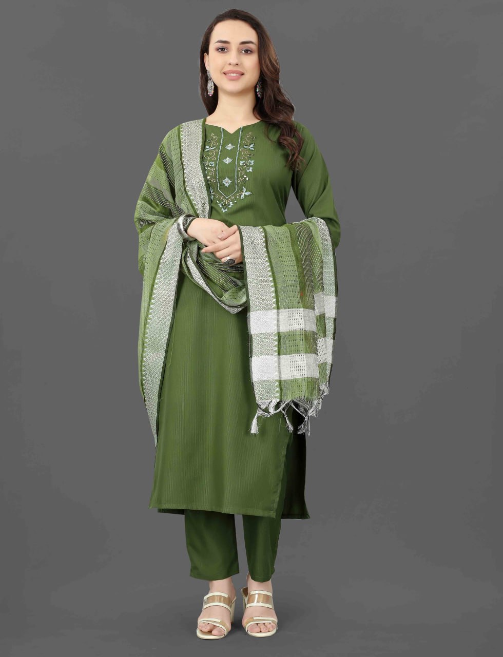 Fully Stitched Cotton Blend Kurta Pant Dupatta Set