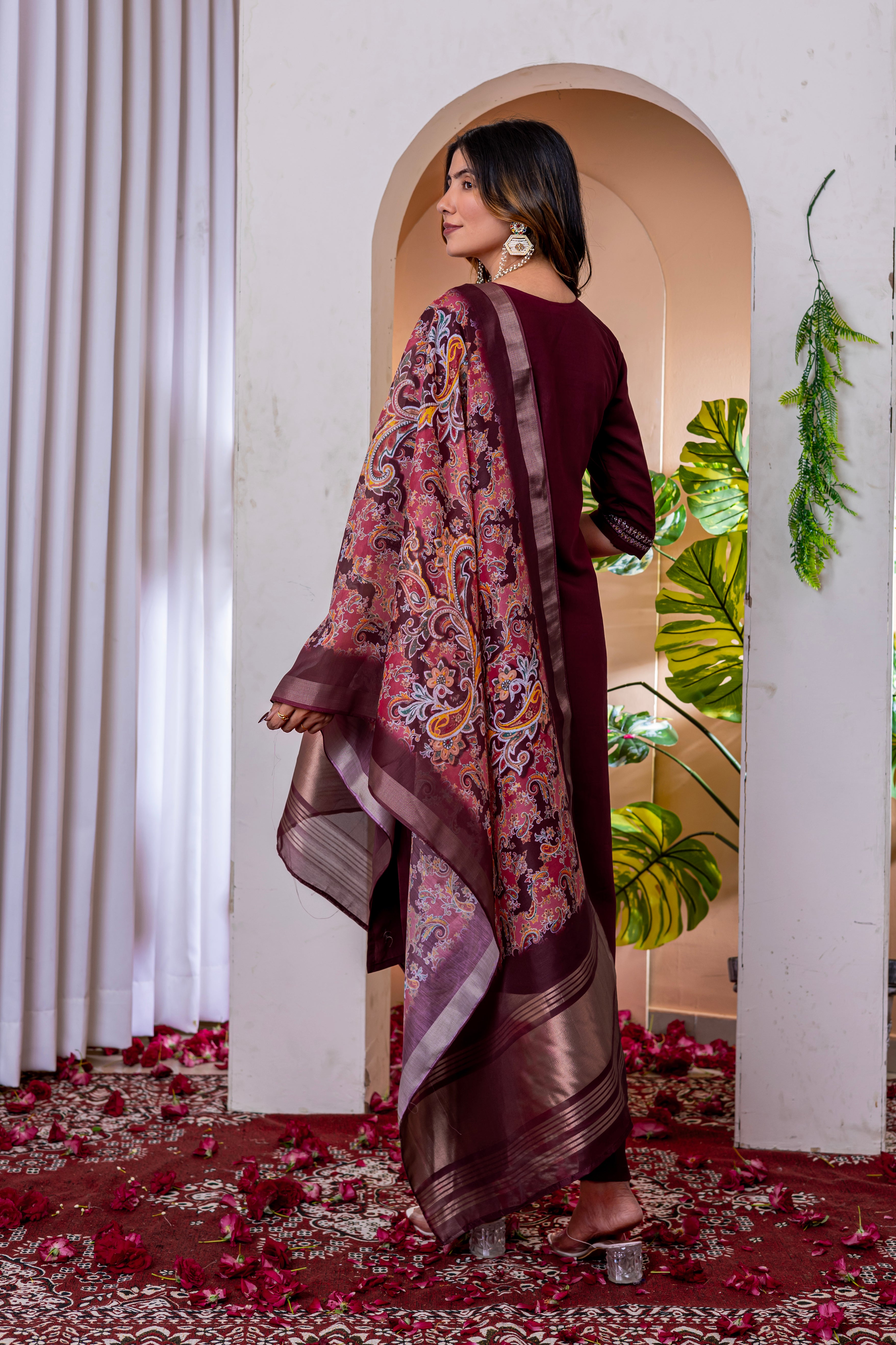 Embroidered Straight Kurti Pant Dupatta Set in Marina Viscose Silk – 3 Piece Ethnic Suit