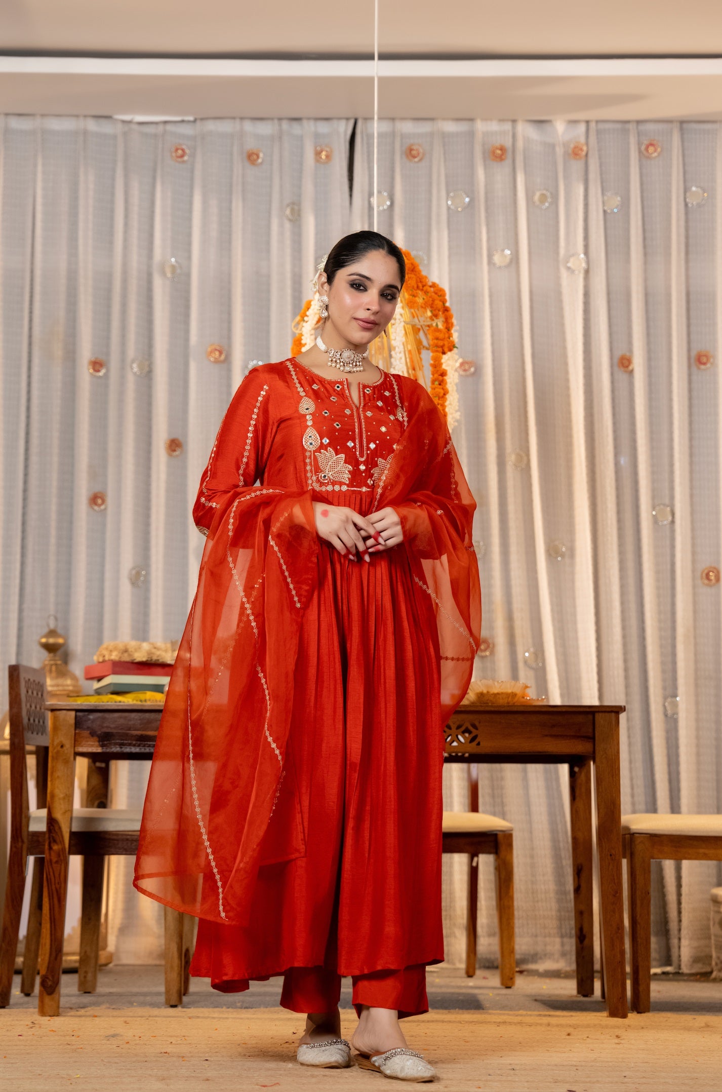 Red Embroidered Chanderi Silk Anarkali Set with Embroidered Chanderi Dupatta
