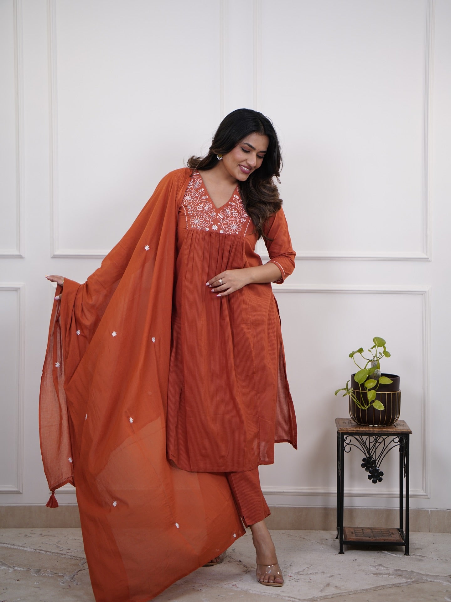 Viscose Blend Embroidered Kurta with Pant & Cotton Dupatta Set