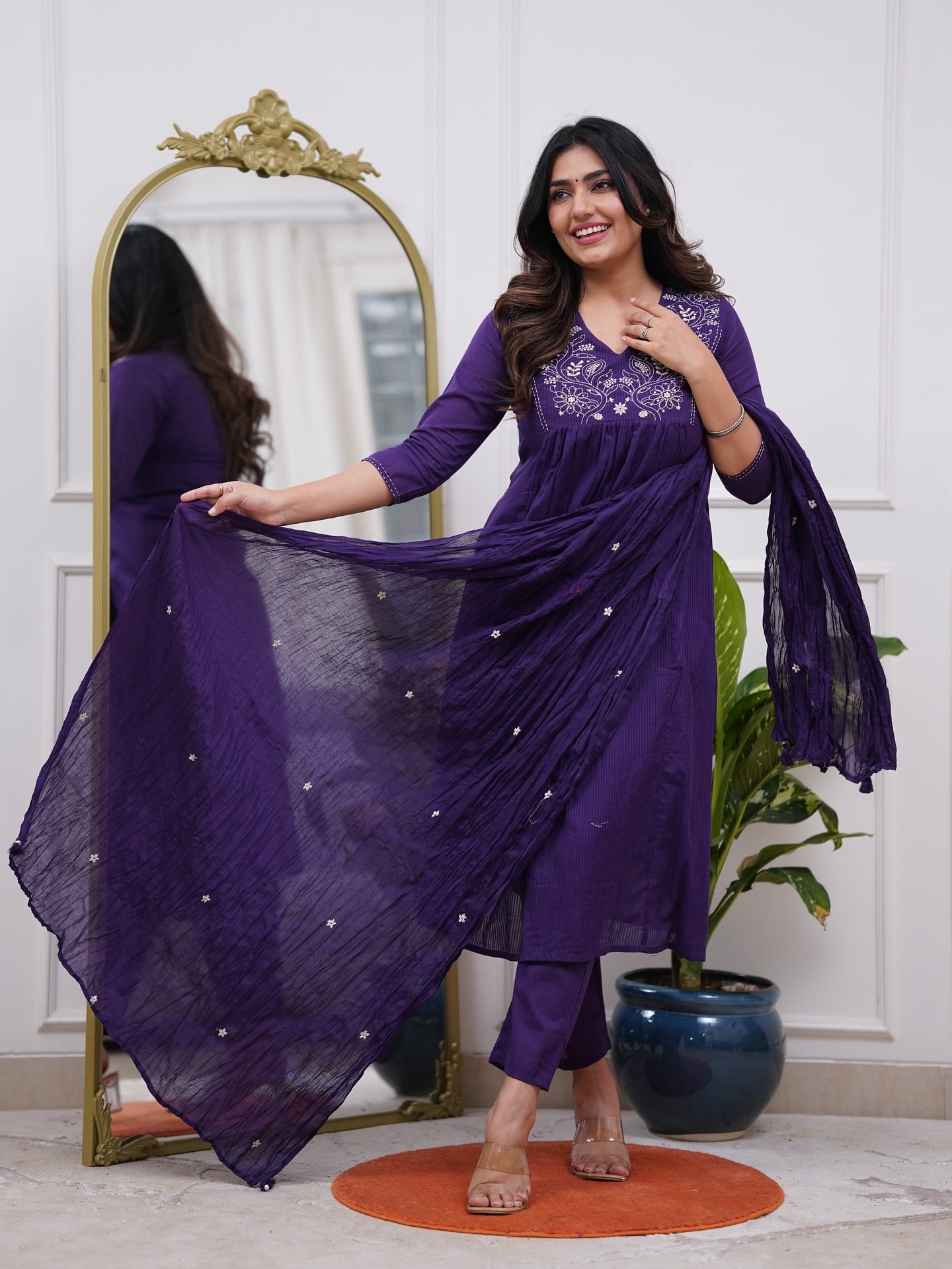 Viscose Blend Embroidered Kurta with Pant & Cotton Dupatta Set