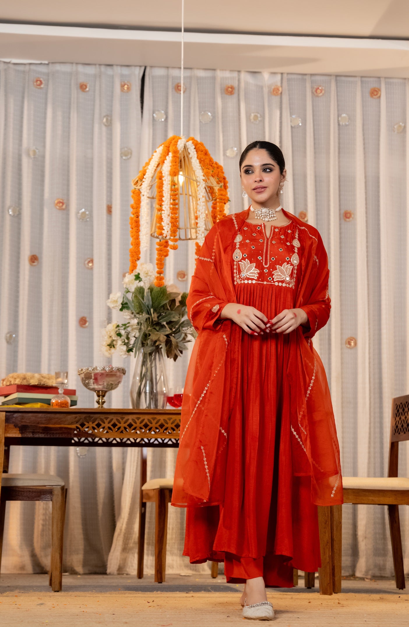 Red Embroidered Chanderi Silk Anarkali Set with Embroidered Chanderi Dupatta