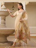 Viscose Assam Silk Embroidered Kurta Set with Printed Dupatta | Elegant Festive Wear
