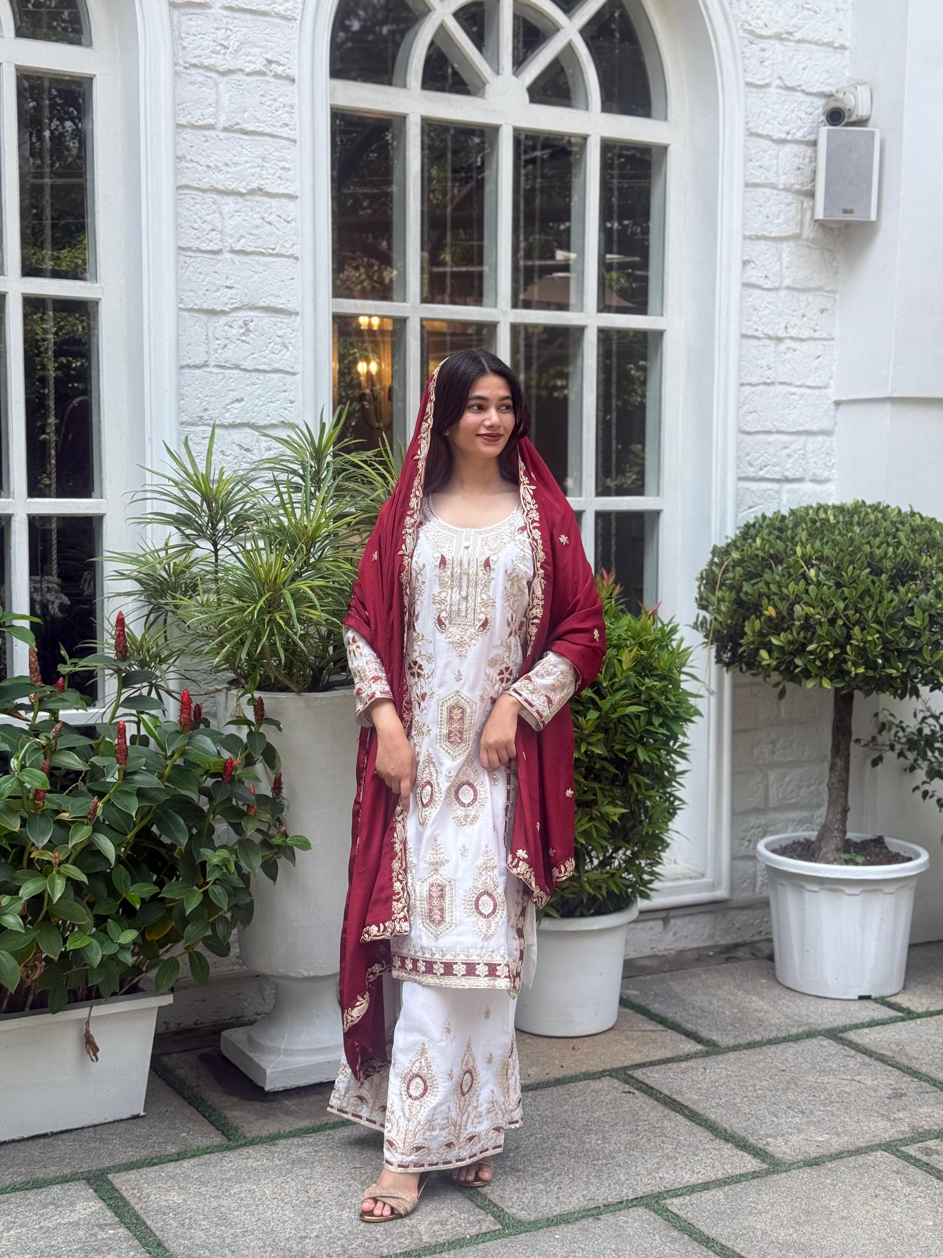 Sequence Embroidery Top with Palazzo & Dupatta