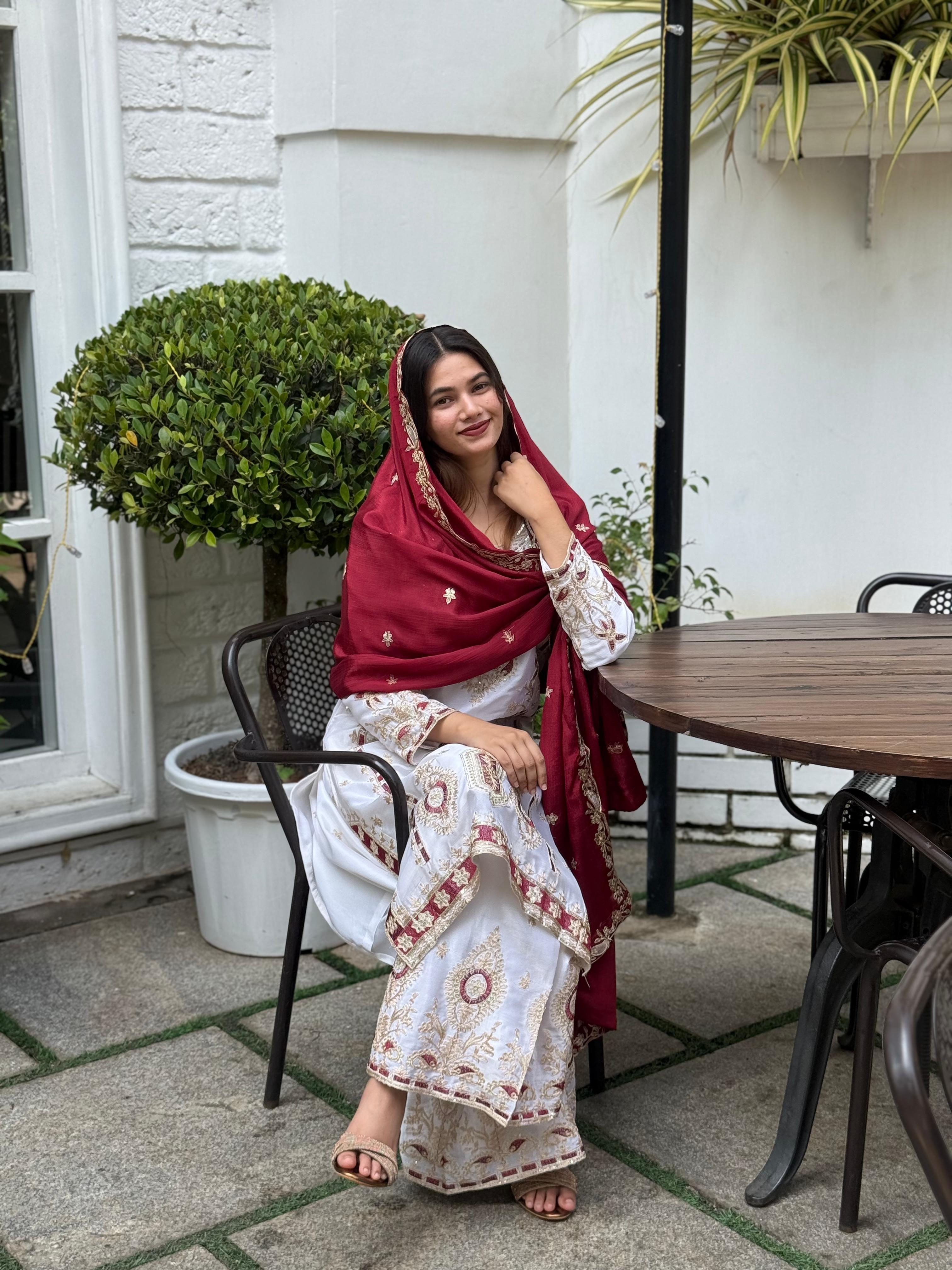 Sequence Embroidery Top with Palazzo & Dupatta