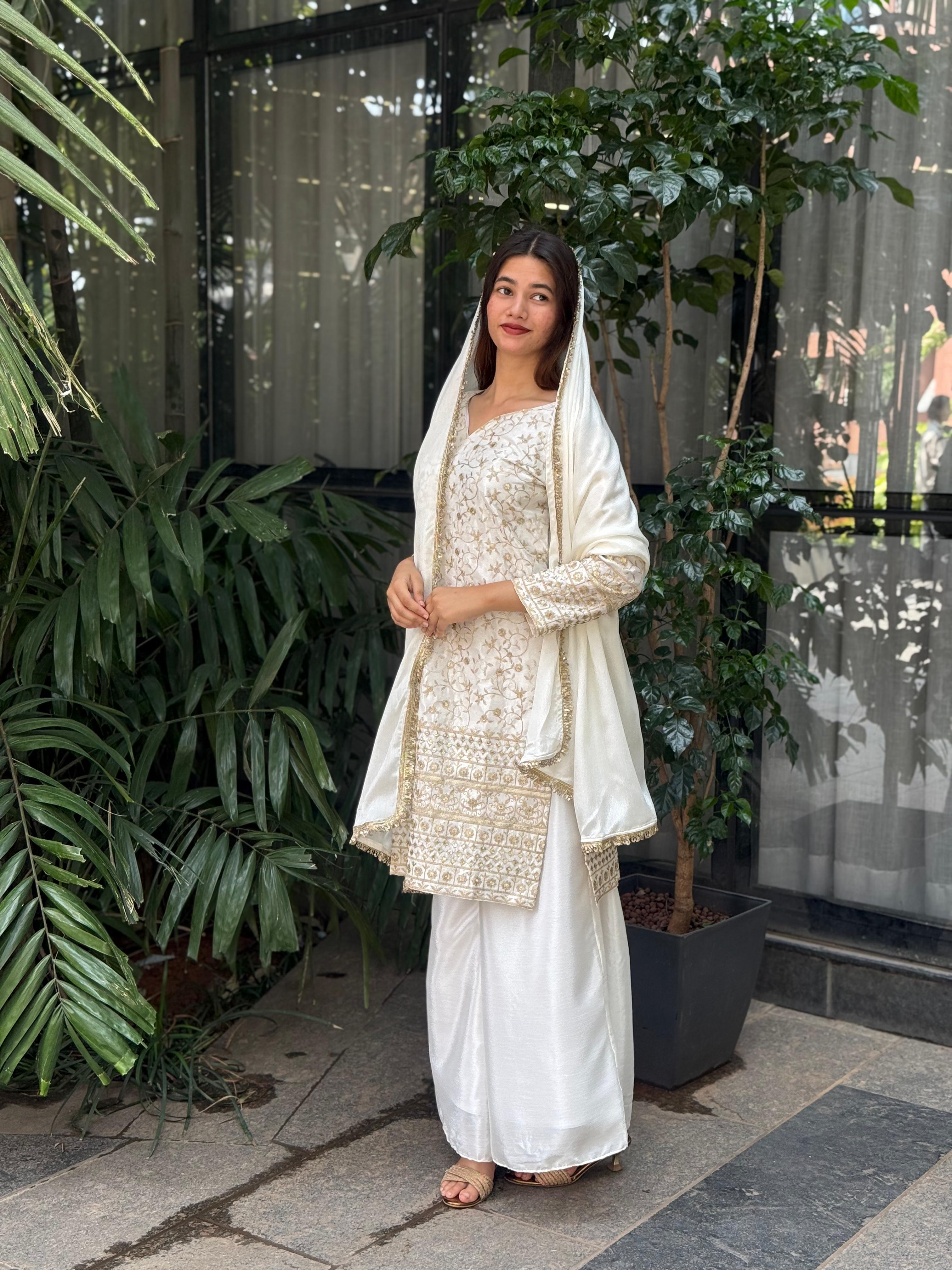 Sequence Embroidery Top with Palazzo & Dupatta