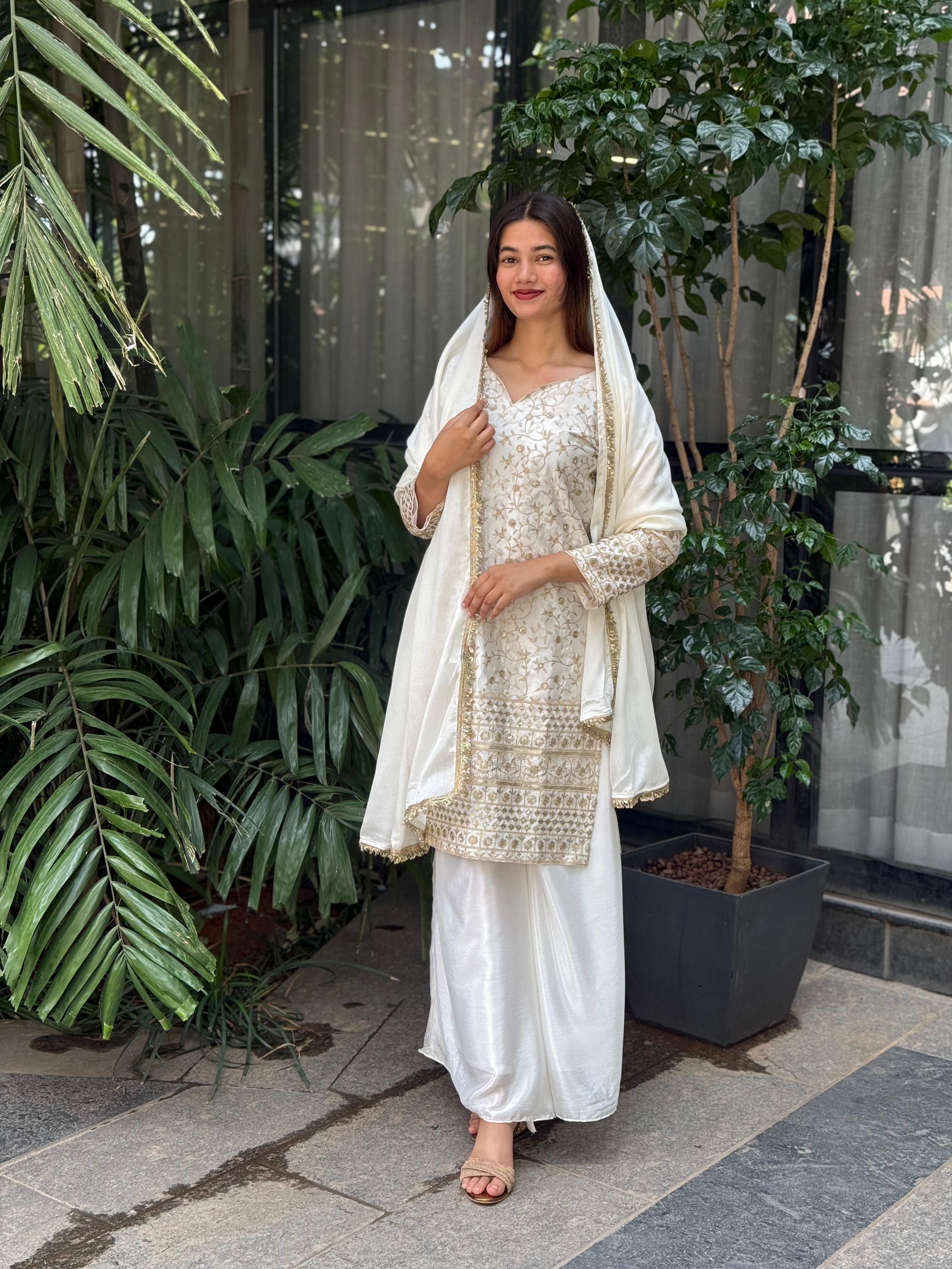 Sequence Embroidery Top with Palazzo & Dupatta