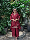 Sequence Embroidery Top with Palazzo & Dupatta Set