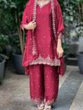 Sequence Embroidery Top with Palazzo & Dupatta Set