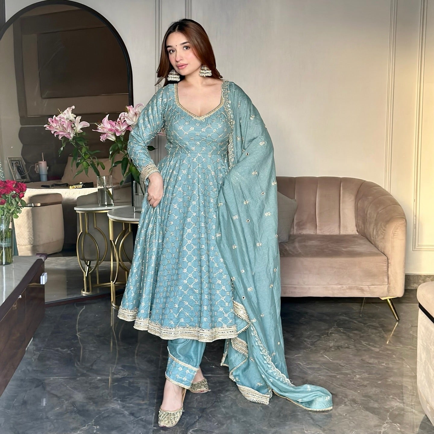 Gown, Pant & Dupatta Set