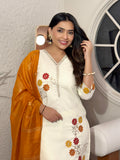 Premium Cotton Silk Embroidered Kurti Pant with Chanderi Dupatta (Set of 3)