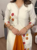 Premium Cotton Silk Embroidered Kurti Pant with Chanderi Dupatta (Set of 3)