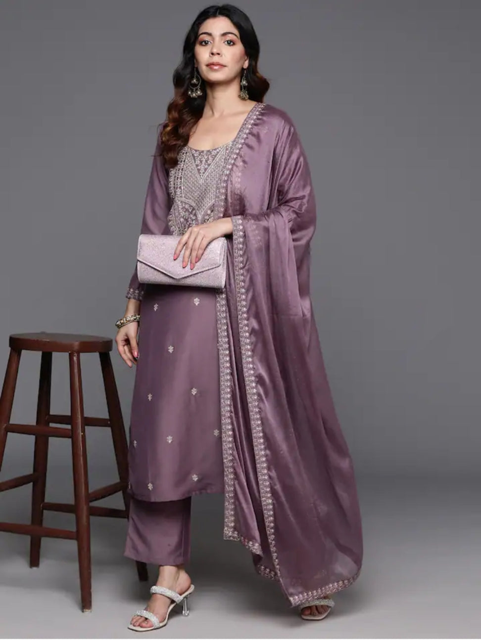 A-Line Viscose Chanderi Kurta Set with Chinon Dupatta