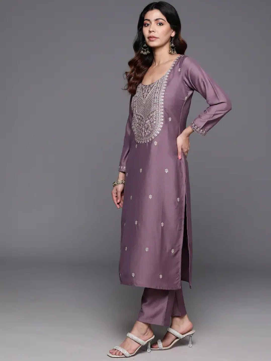 A-Line Viscose Chanderi Kurta Set with Chinon Dupatta