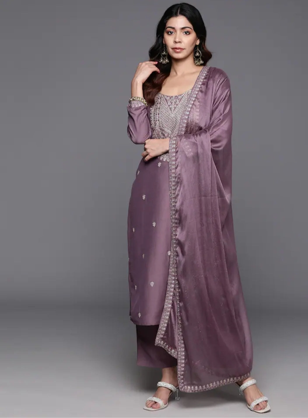 A-Line Viscose Chanderi Kurta Set with Chinon Dupatta