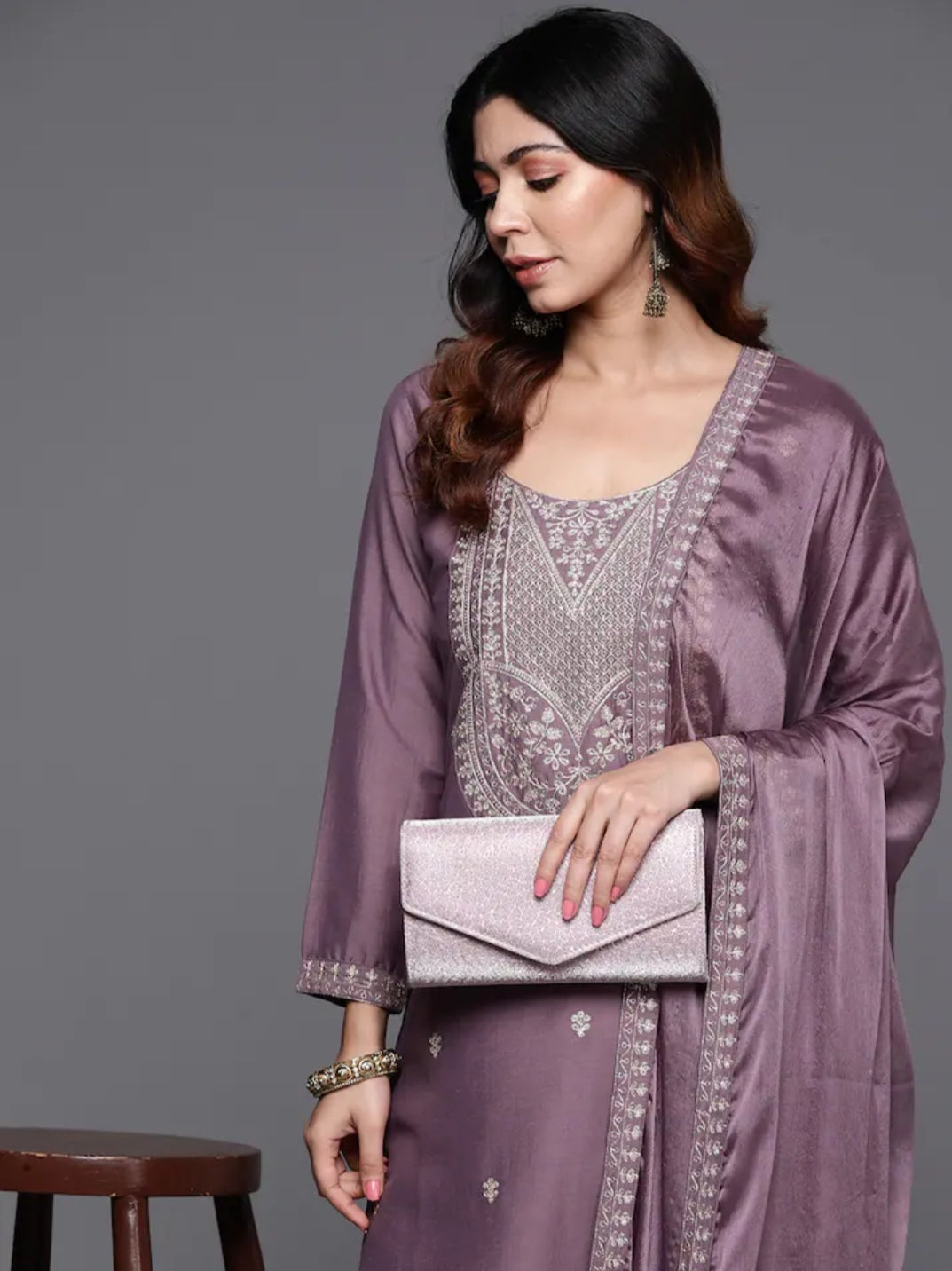 A-Line Viscose Chanderi Kurta Set with Chinon Dupatta