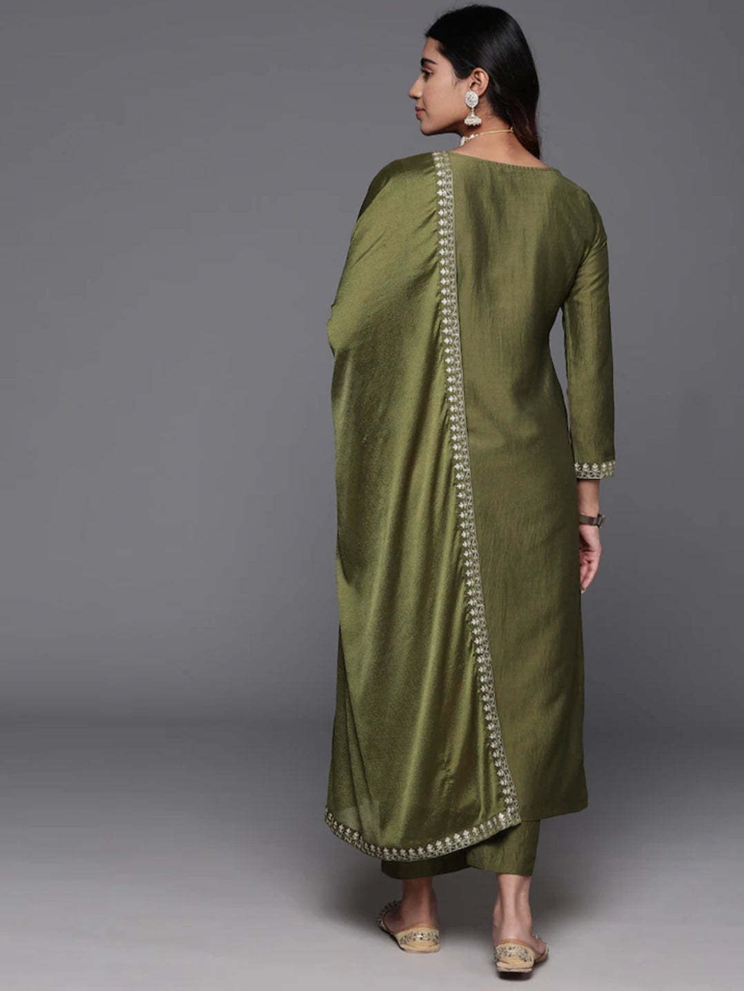A-Line Viscose Chanderi Kurta Set with Chinon Dupatta
