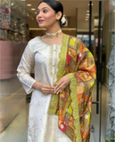 Jacquard Butti Embroidered Kurta Set with Viscose Pant & Crepe Dupatta