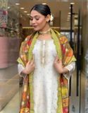 Jacquard Butti Embroidered Kurta Set with Viscose Pant & Crepe Dupatta