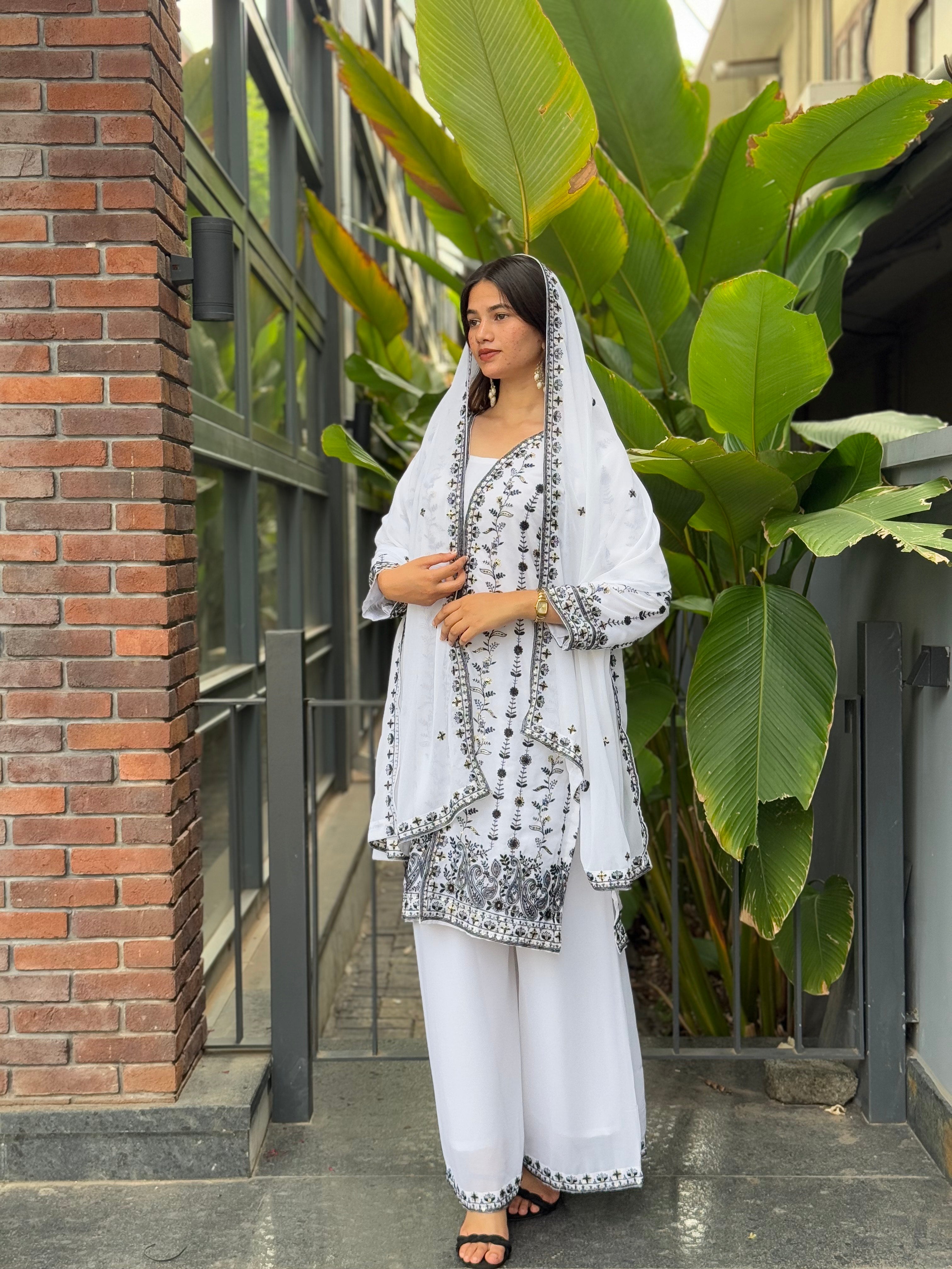 Embroidery Top with Heavy Georgette Palazzo & Dupatta