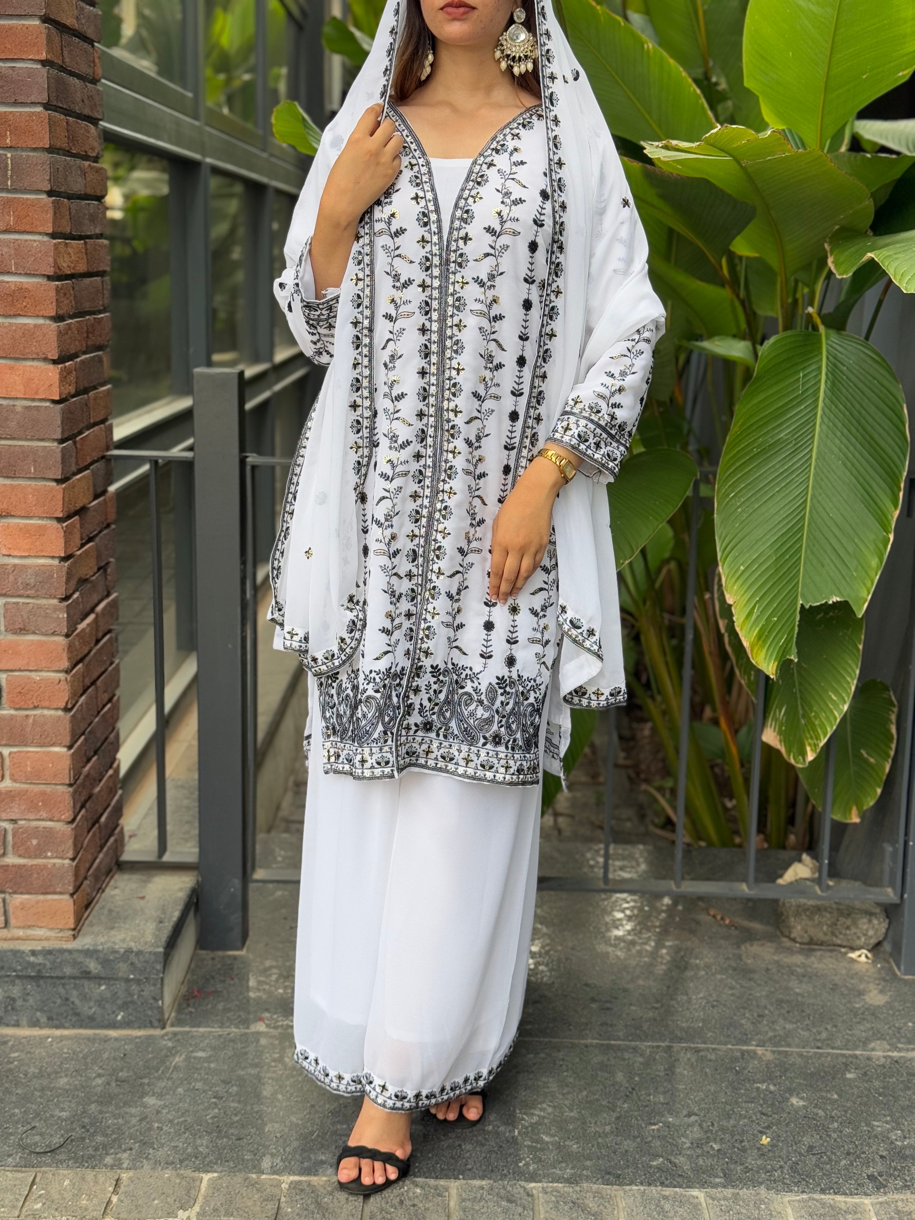 Embroidery Top with Heavy Georgette Palazzo & Dupatta