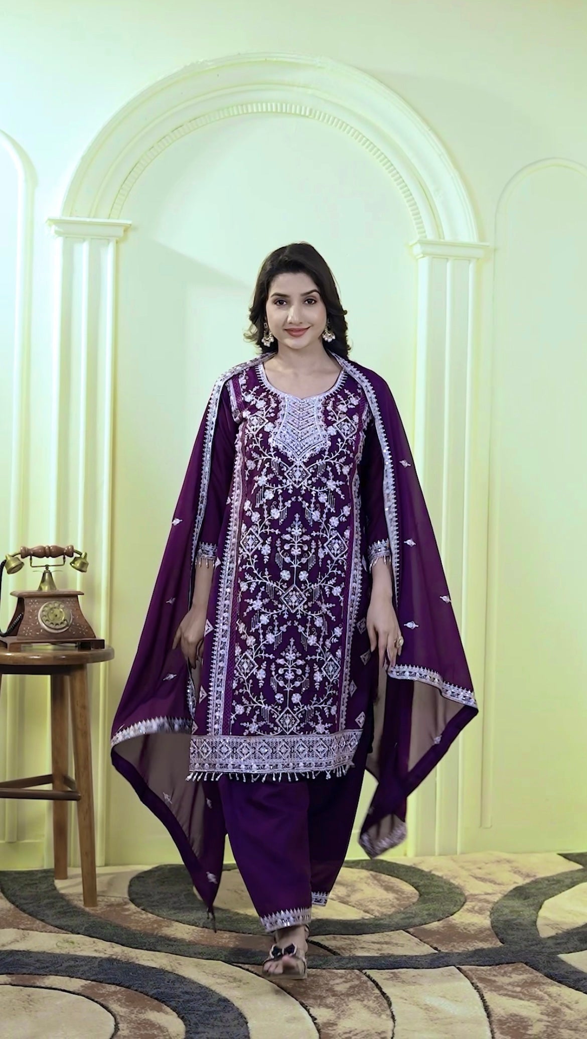 Sequence Embroidery Top with Farsi Palazzo & Dupatta