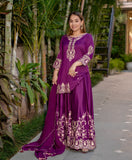 Function Wear Heavy Work Purple Color Sharara Suit