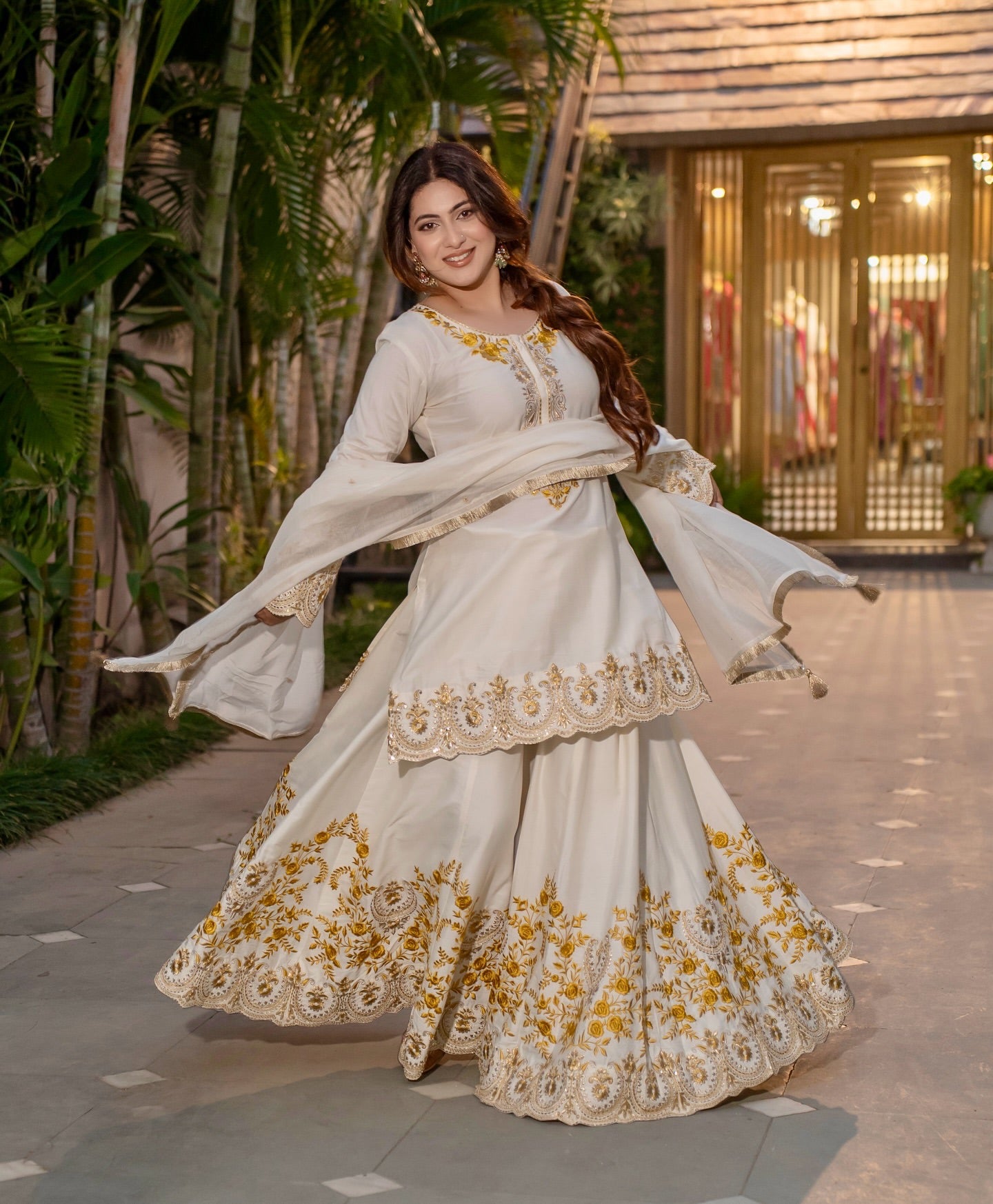 Function Wear Heavy Work Purple Color Sharara Suit