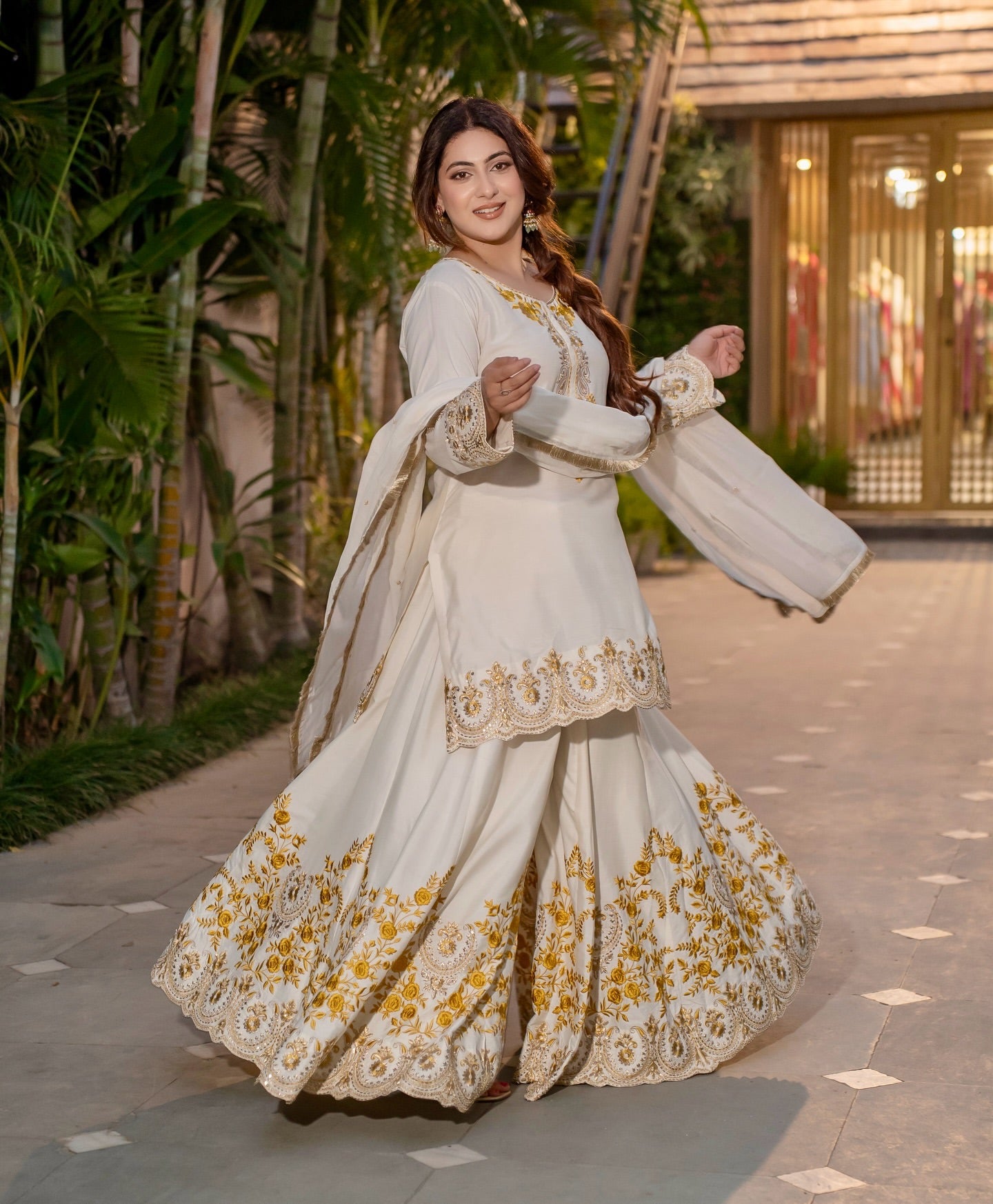Function Wear Heavy Work Purple Color Sharara Suit