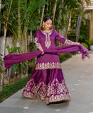 Function Wear Heavy Work Purple Color Sharara Suit