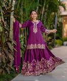 Function Wear Heavy Work Purple Color Sharara Suit