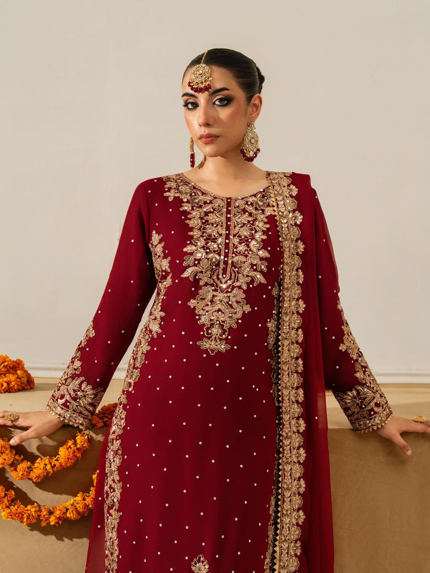 Women's Georgette Heavy Embroidered Round Neck Long Sleeve Calf Length Long Green Kurta With Palazzo And Dupatta