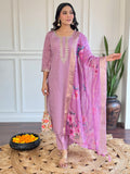 Women’s Embroidered Chanderi Kurti with Pant & Jacquard Butti Dupatta Set