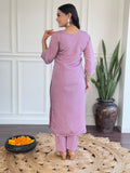 Women’s Embroidered Chanderi Kurti with Pant & Jacquard Butti Dupatta Set