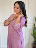 Women’s Embroidered Chanderi Kurti with Pant & Jacquard Butti Dupatta Set
