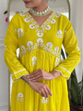 Embroidered Vichitra Silk Straight Kurta Set with Organza Dupatta