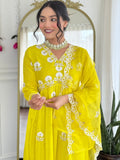 Embroidered Vichitra Silk Straight Kurta Set with Organza Dupatta