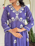 Embroidered Vichitra Silk Straight Kurta Set with Organza Dupatta